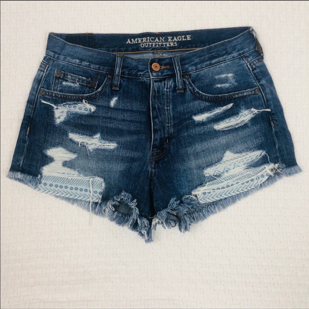 AEO Vintage Hi-Rise Festival Distressed Shorts 6